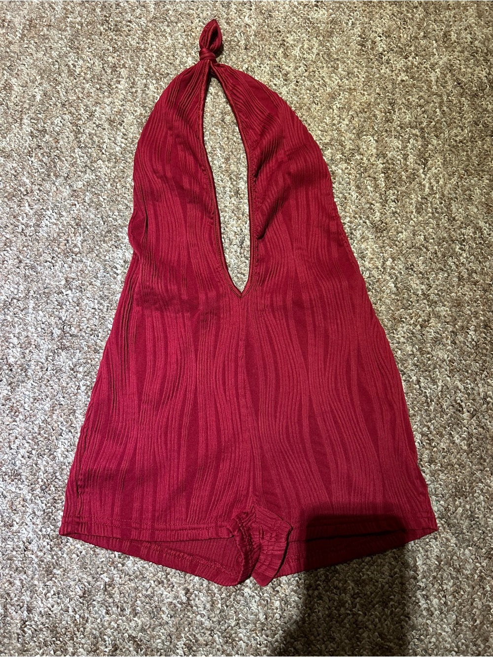 SHEIN Red Textured Halter Romper